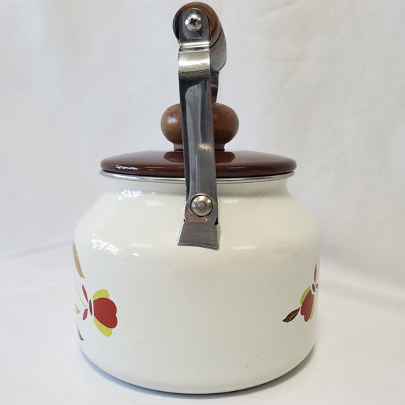 Hall Enamelware Autumn Leaf Teapot Jewel Tea Pot Enamel Metal Kettle Round Wood - Picture 3 of 16